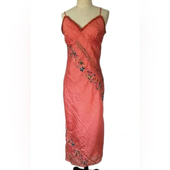 abs by allen schwartz bohemian style sleeveless maxi dress A.B.S by Allen Schwartz Embroidered Deep V Flounce Hem Party Dress Sz 10